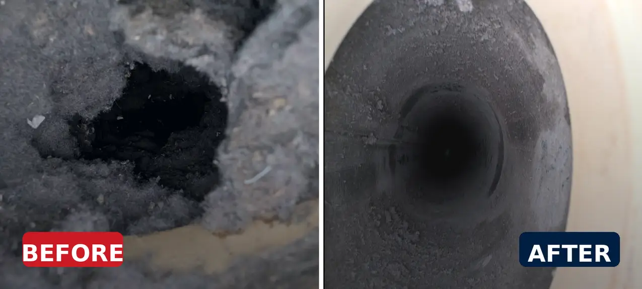 Air Duct Cleaning Quote 1 Side by side before and after view of a dirty air duct and a cleaned air duct